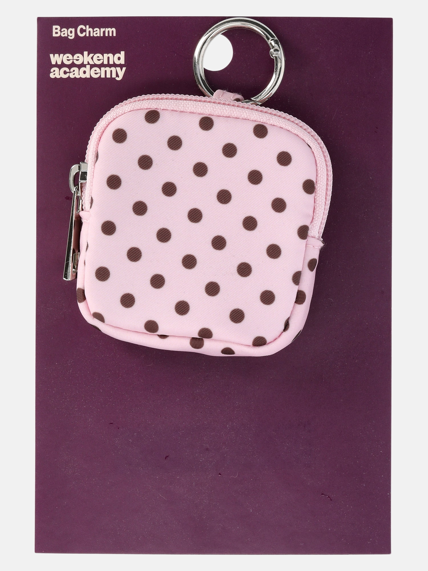 Weekend Academy Girls Mini Zip Pouch Bag Charm, Pink/Brown Polka Dot