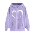thumbnail image 3 of Jinhomg Heart Print Hooded Sweatshirt for Women Casual Loose Kangaroo Pocket Drawstring Hoodies Fall Comfy Long Sleeve Sweatshirts Daily Wear Spring Saving Purple XXL, 3 of 6