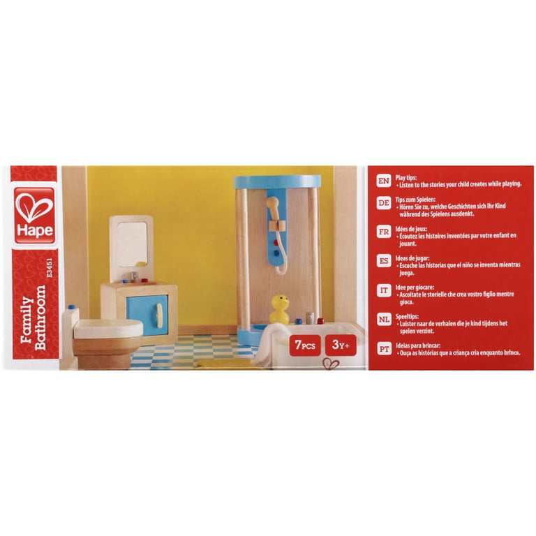 HaPe Family Bathroom Playset Dollhouse Accessories, 7 Pieces