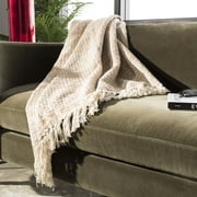 SAFAVIEH Becks Chevron Braided Striped Fringe Throw, 50" x 60", Beige/Copper