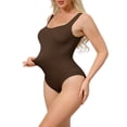 thumbnail image 4 of INSPIRE CHIC Ribbed Shapewear Bodysuits for Women Square Neck Tank Tops Thong Sleeveless Bodyshaper S Brown, 4 of 5