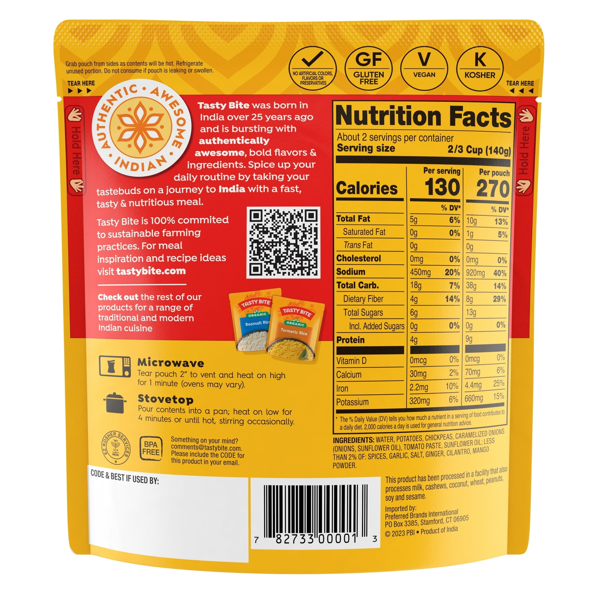 Pack of 6, Tasty Bite Bombay Potatoes Microwavable Pouch, 10 oz