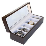 Solid Espresso Wood Unisex Watch Box Organizer with Glass Display Top by Case Elegance