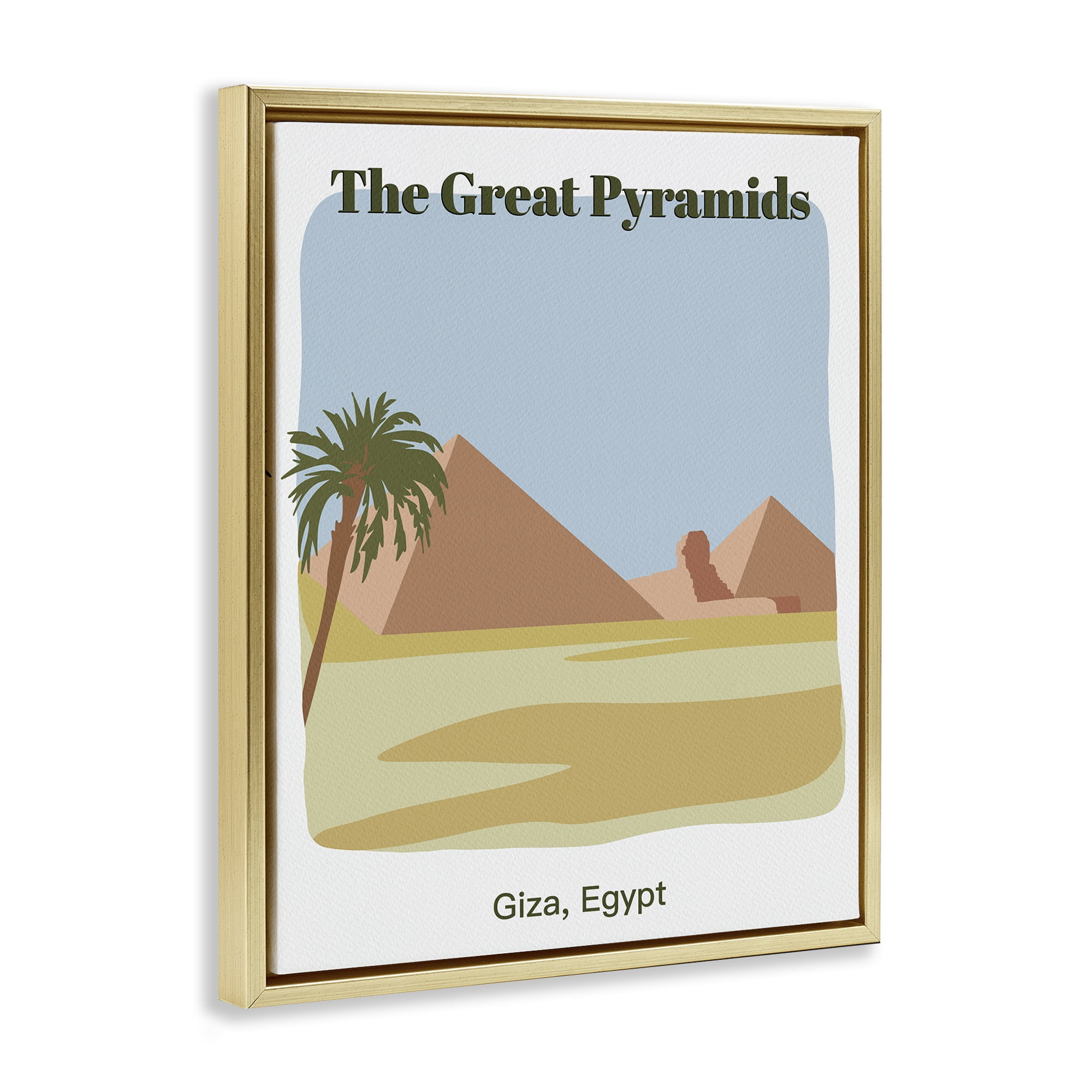Stupell Industries Great Pyramids Architecture Town & City Painting Gold Floater Framed Art Print Wall Art, 17 x 21