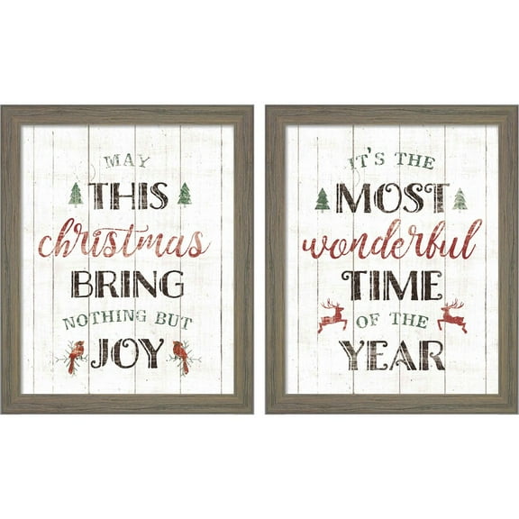 Great Art Now Christmas Joy & Wonderful Time by Wild Apple Portfolio, 2 Piece Framed Art Set Each 9"W x 11"H