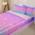 thumbnail image 3 of Erosebridal Geometric Lattice Pattern Zipper Queen Comforter Set with Fitted Sheet and 2 Pillowcases,Sparkling Outline Print Zipper Bedding Set,Purple Blue Pink,Pink Reversible, 3 of 6