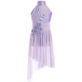 thumbnail image 4 of TSSOE Girls Lyrical Dance Dress Latin Ballet Jazz Leotard Gown Halter Sleeveless Applique Costume Irregular Tutu Skirt Light Purple 10, 4 of 7