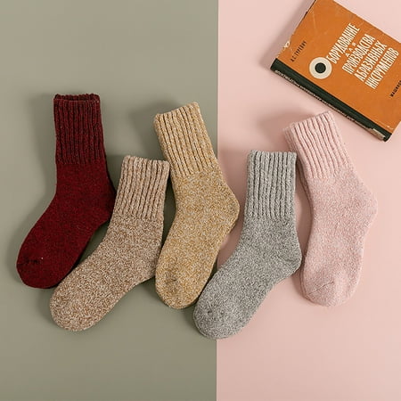 

Zzwxwb Socks For Women&Men 5Pairs Women&Men Warm Winter Socks Solid Thick Knit Cozy Socks Wine