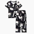 thumbnail image 3 of PatPat Pajamas for Women Set 2 Piece Lounge Sets V-neck Short Sleeve Pajama Top arnd Capri Pants, Black Geo, M, 3 of 13