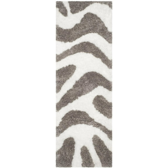 SAFAVIEH Barcelona Calanthia Geometric Shag Runner Rug, Ivory/Silver, 2'3" x 7'
