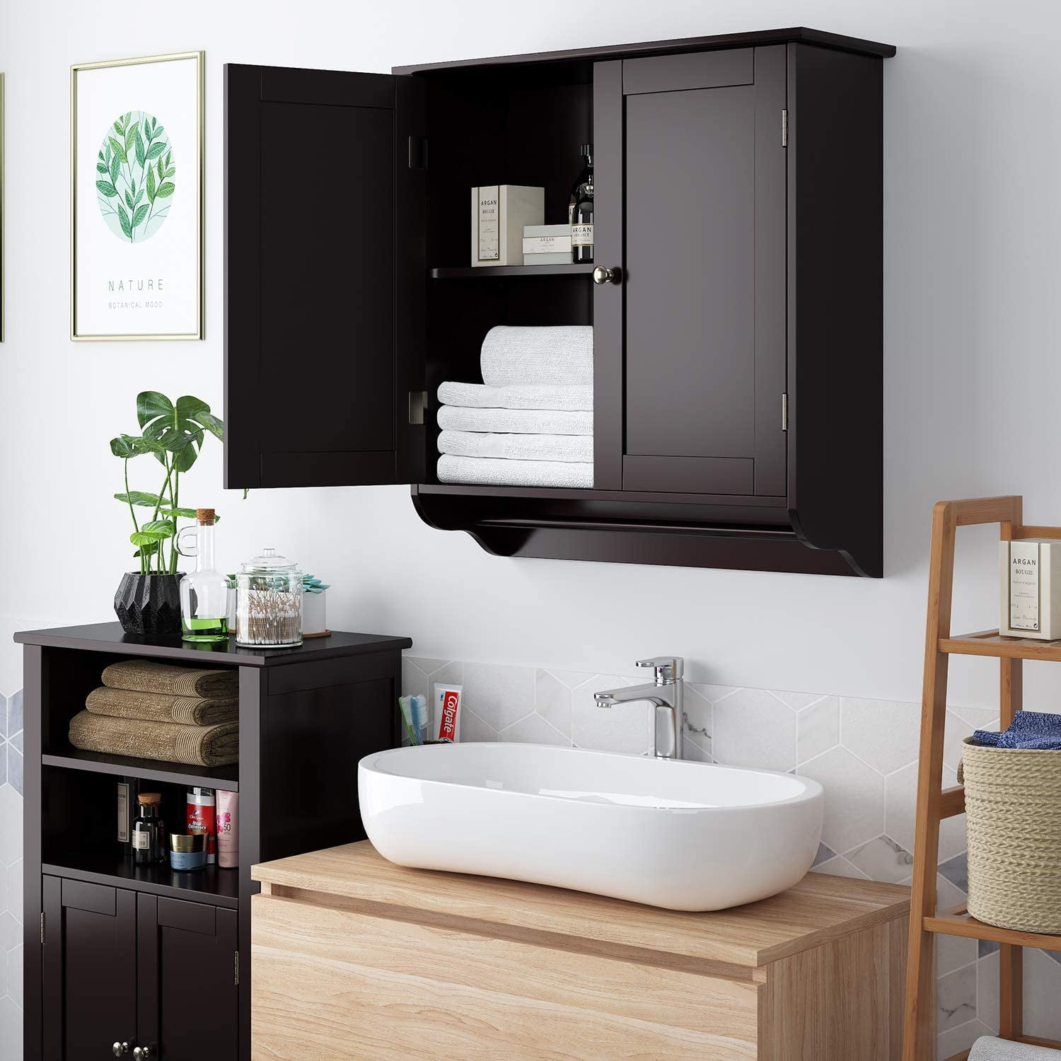 TaoHFE Black Bathroom Cabinet,Bathroom Wall Cabinet 2 Door Adjustable  Shelves,Over The Toilet Storage Cabinet,Black Bathroom Cabinet Wall