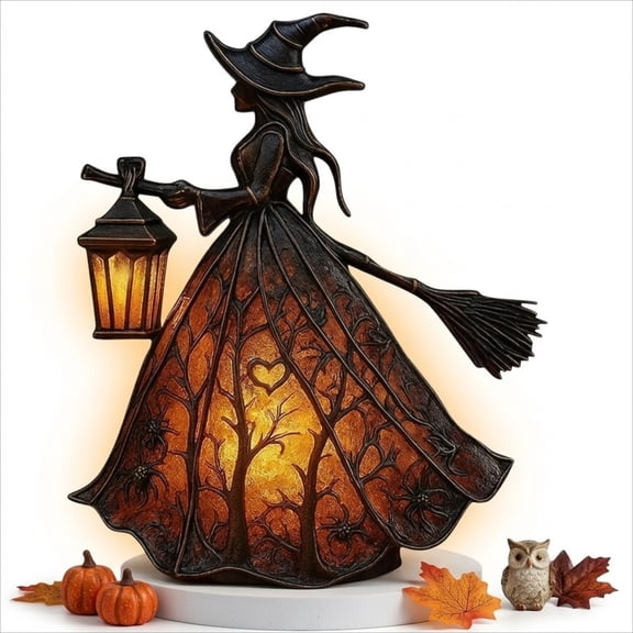 Halloween Witch Lamp, Decorative Stained Glass Style Accent Light For Home, Porch, Tabletop And Halloween Displays