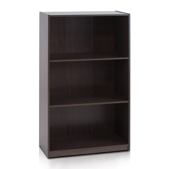 Furinno Basic 3 Tier Open Bookcase Storage Shelf Organizer, Dark Brown