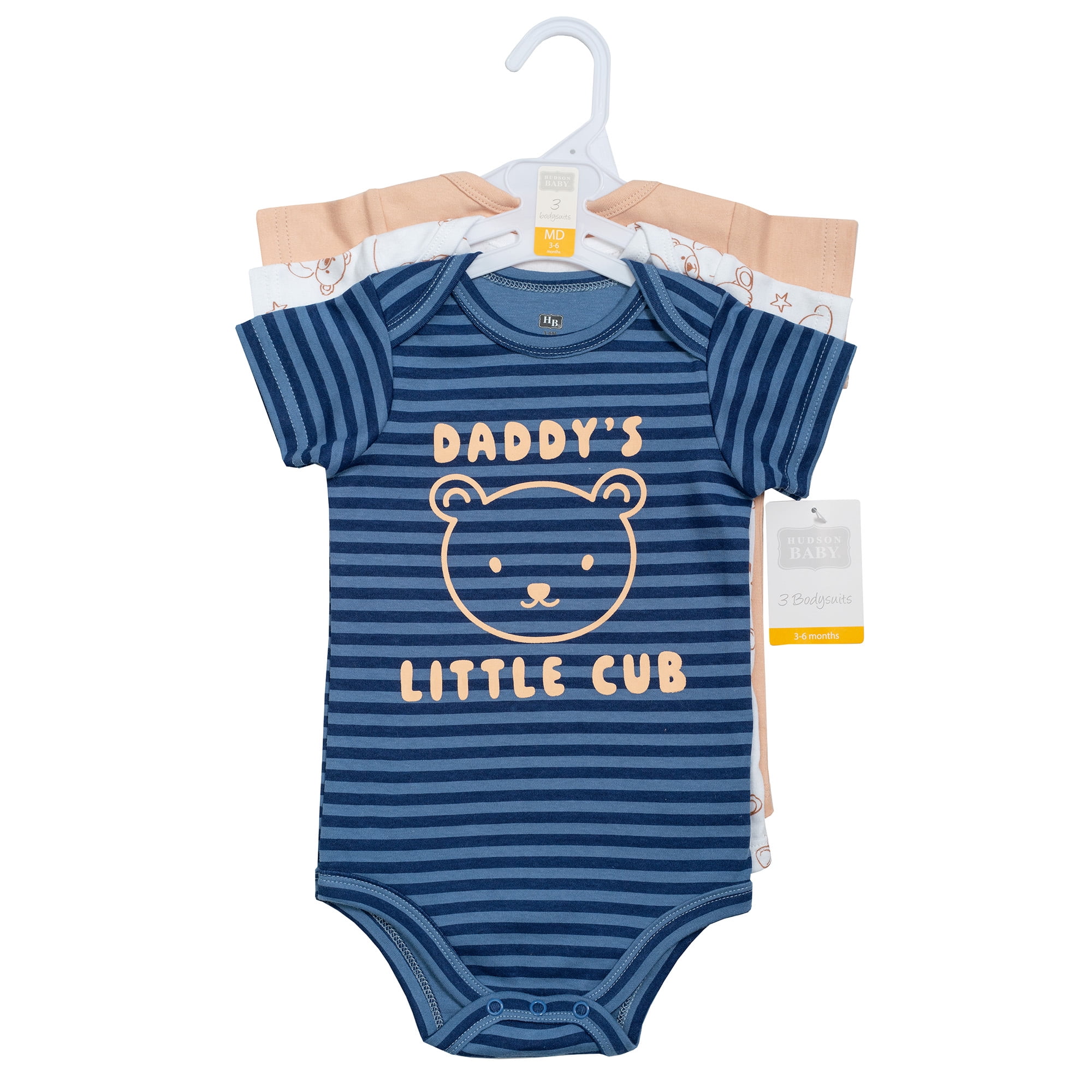 Hudson Baby Boy Cotton Bodysuits 3-Pack, Daddys Little Cub, 3-6 Months