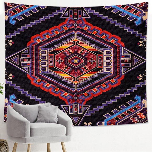 Generic Aztec Tapestry Bohemian Patterned Designs Abstract Tribal Aesthetic Geometric Black Pink Polyester Backdrop Decorative Ceiling Headboard Bedroom Couch Club Tapestry One Piece 60x50 Inch