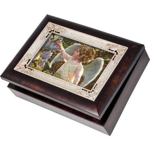 Painting of Child Angel in The Garden Burlwood Jewelry Music Box Plays Wind Beneath My Wings
