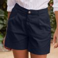 thumbnail image 5 of Women's Soft Cotton Linen Slim-Fit Shorts with Pockets, Button Closure No Zipper - Breathable Casual Summer Shorts for Women, Lightweight Stretch Comfort (Available in Multiple Colors),Navy S, 5 of 5
