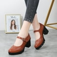 thumbnail image 6 of DADAWEN Chunky Mid-Heel Platform Mary Jane Pumps for Women Square Toe Oxfords Dress Shoes Brown 7 US, 6 of 6