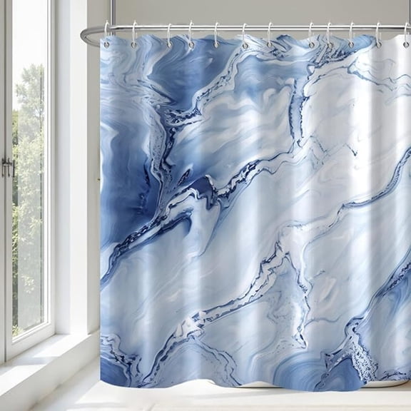 Blue Marble Shower Curtain Waterproof Fabric Shower Curtain With Hooks Bathroom Decor 72"W x 78"L