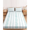 thumbnail image 2 of Twin XL Size Fitted Sheet Set - Mint Green Striped 2 Piece Bedding Sets 16" Deep Pocket Fitted Sheet with 1 Pillowcases, Spring Flowers Plants Lines Pattern Brushed Microfiber Hotel Luxury Bed Sheets, 2 of 9