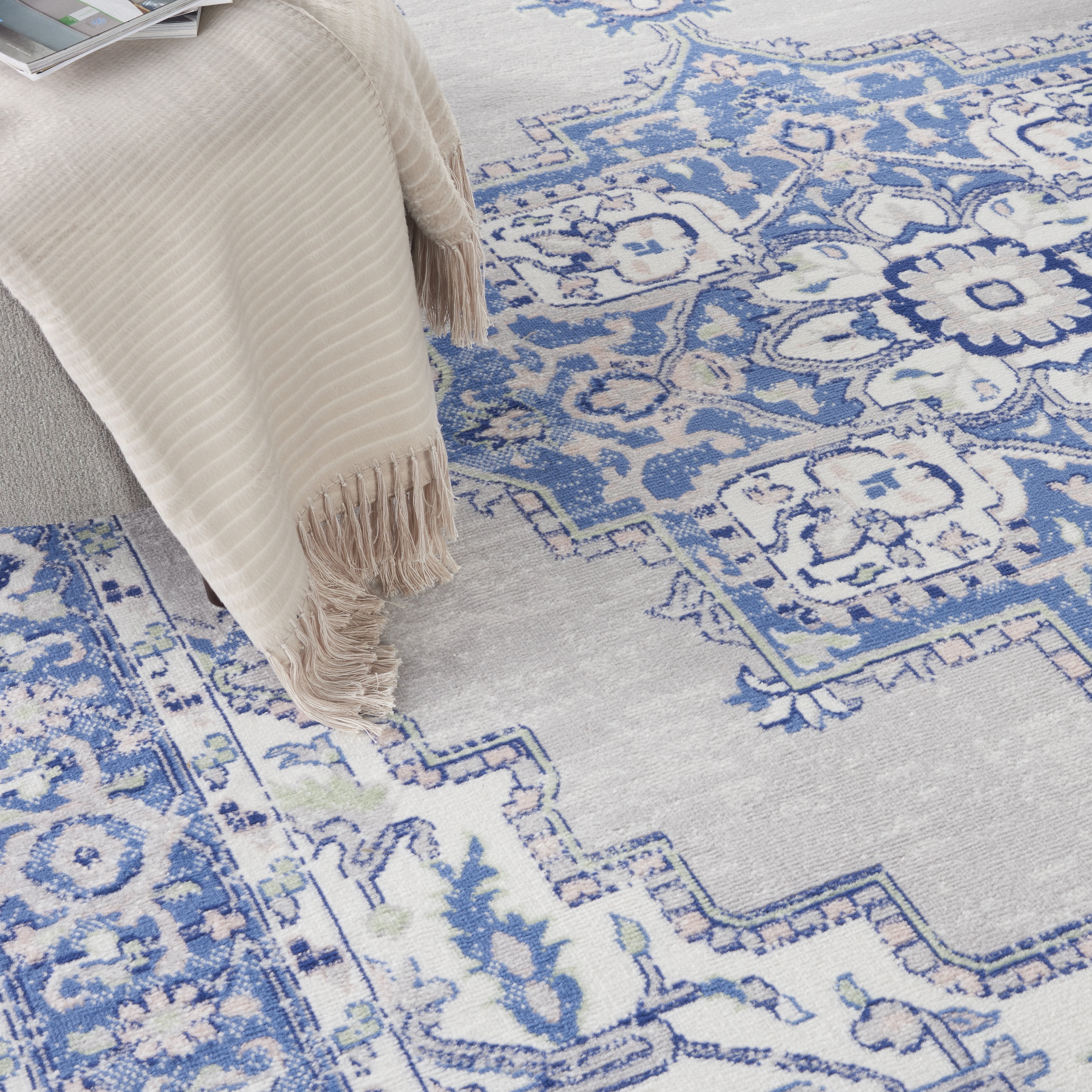 Nourison Whimsicle Persian Farmhouse Grey Blue 8'4" x 11'6" Area Rug, (8' x 12')