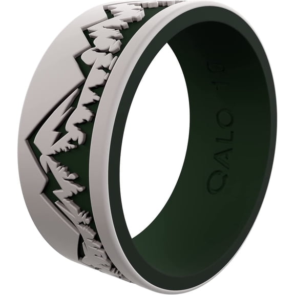 QALO Men's Frost/Forest Ridgeline Strata Silicone Ring – Durable Wedding Bands with Flexible Comfortable Fit – Skin-Friendly and Lightweight Design – Size 10