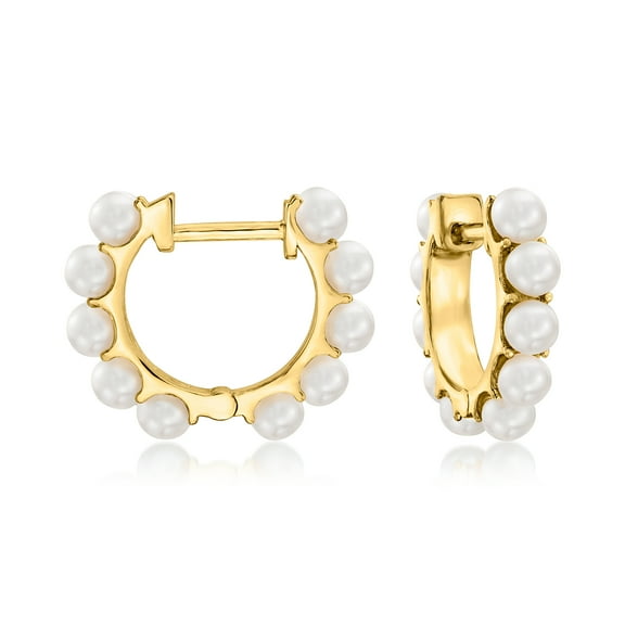 Ross-Simons 3-3.5mm Cultured Pearl Huggie Hoop Earrings in 18kt Gold Over Sterling, Women's, Adult