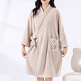 thumbnail image 2 of Htigea Long Sleeve Bathrobe for Women Velvet Short Robe Cute Lace-Up Nightgown Soft Comfy Absorbent SPA Bath Robes Khaki,Free Size, 2 of 7