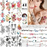 Yazhiji 41 Sheets Flower Temporary Tattoos Waterproof for Men Women Adult Flowers Bird Fake Tattoo Stickers
