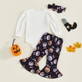 thumbnail image 6 of GobdXE Baby My First Halloween Outfit Long Sleeve Romper Pumpkin Print Flare Pants Bow Headband 3 Piece Set Size:12-18 Months, 6 of 9