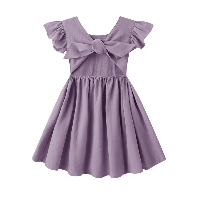 Vestido Dutebare para niñas pequeñas, algodón y lino, con volantes, morado