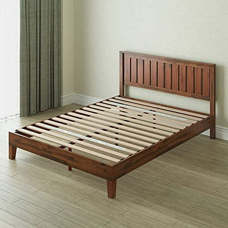 Zinus Vivek 12 Inch Deluxe Wood Platform Bed with Headboard No Box Spring Needed Wood Slat Support Antique Espresso Finish King