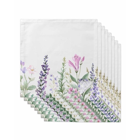 nqOlkjepod Wildflowers Cloth Napkins Set of 8 Reusable Dinner Napkins, Lavender Spring Floral Pastoral Pastel Cocktail Napkin Washable Table Napkins for Wedding/Holiday Party/Baby Shower 20"x20"