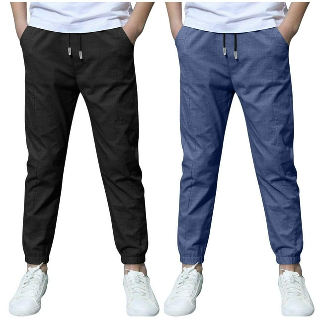 2 Pack Pantalons de Jogging Légers pour Filles Liquidation Pantalons Décontractés Garçon Lin Coton Pantalons Cargo Randonnée Pantalons d'Extérieur Taille à Cordon Pantalons de Survêtement Gris Foncé Neuf 9 Ans