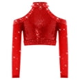 thumbnail image 2 of iiniim Girls Sequin Rhinestones Crop Top Cold Shoulder Long Sleeve Sparkle Tee Hip Hop Jazz Dance Shirt Red 16, 2 of 7