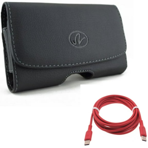 Leather Case Belt Clip w USB-C to Type-C Red 6ft Long Cable for Samsung Galaxy A53 5G,A33 5G Phones - Swivel Holster Loops Cover, PD Fast Charger Cord Power Wire