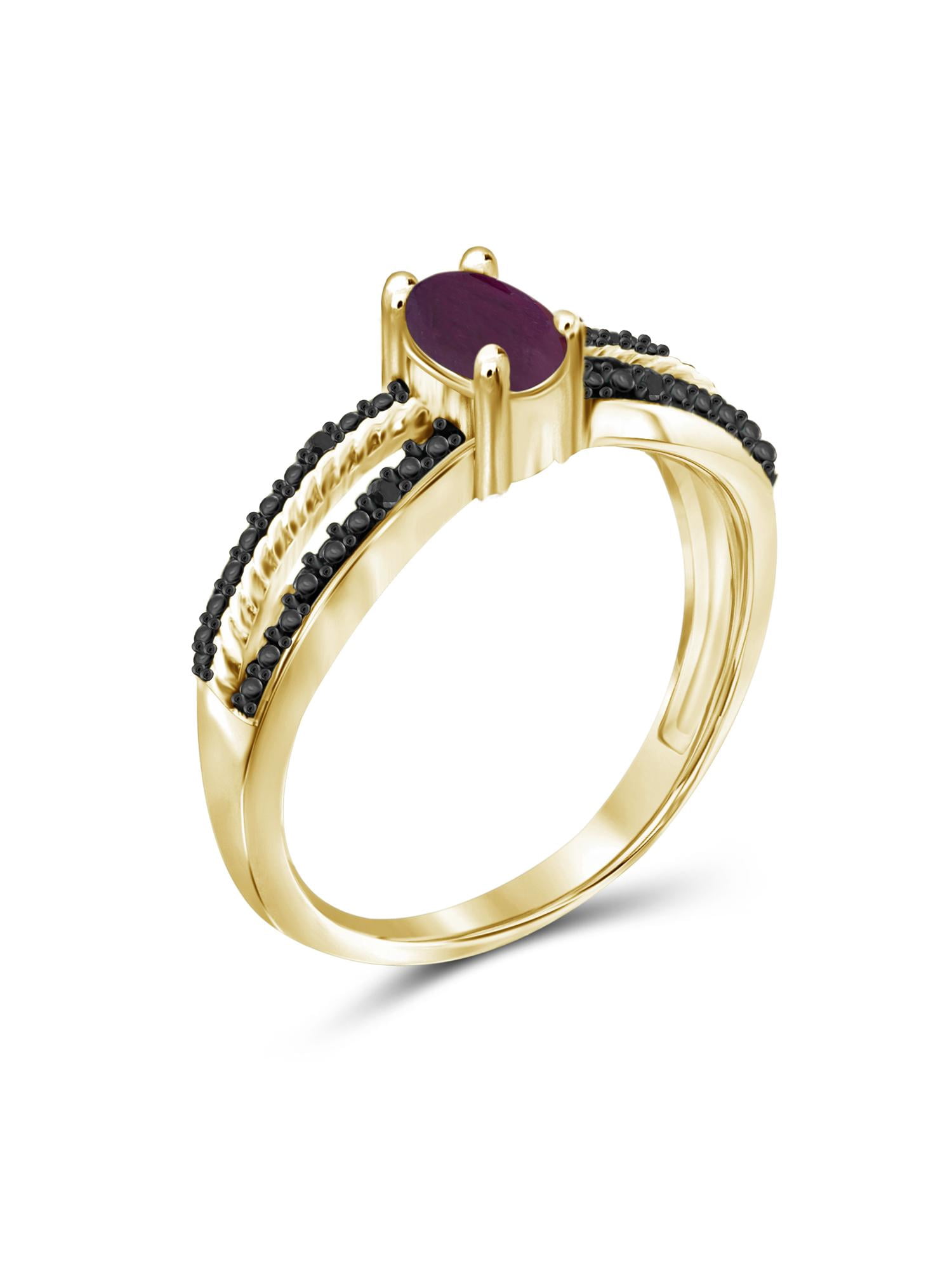 JewelersClub Ruby Ring Birthstone Jewelry – 0.50 Carat Ruby 14K Gold Plated Silver Ring Jewelry with Black Diamond Accent – Gemstone Rings with Hypoallergenic 14K Gold Plated Silver Band