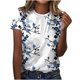 thumbnail image 2 of ICHUANYI Clearance Women's Fashion O-Neck Print Short Sleeve T-shirt Tops Casual Loose Blouse Tops(Blue, L) Ichuanyi Ichuanyi, 2 of 5
