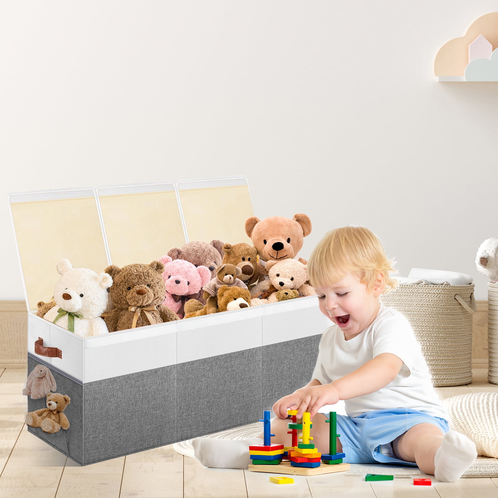 DQQKMM  Toy Boxes for Kids, 150L  Large Collapsible Storage Bins for Toys,Toy Chests & Organizers，Gray