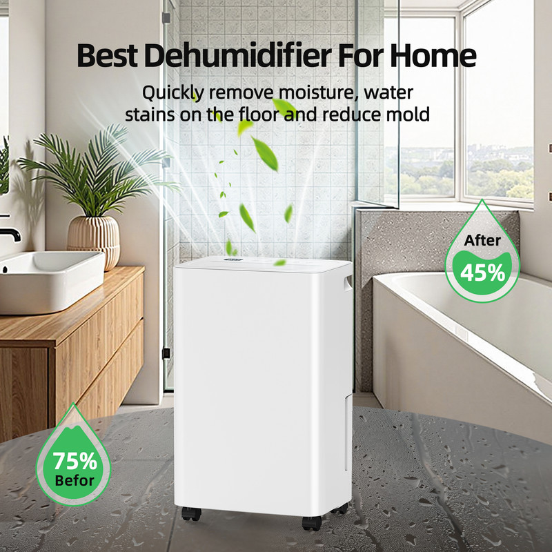 30 pt. 2,000 sq. ft. Dehumidifier in White with Drain Hose, 0.42 Gal. Bucket, 41dB for Bedroom, Cloth Drying, Child Lock