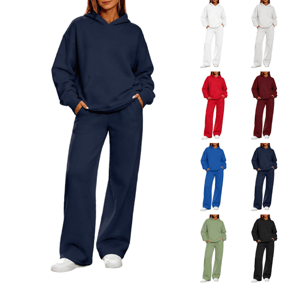 Womens Sweatsuits 2 Piece Set Oversized Hoodies Wide Leg Sweatpants 2026 Casual Winter Travel Tracksuit Lounge Sets