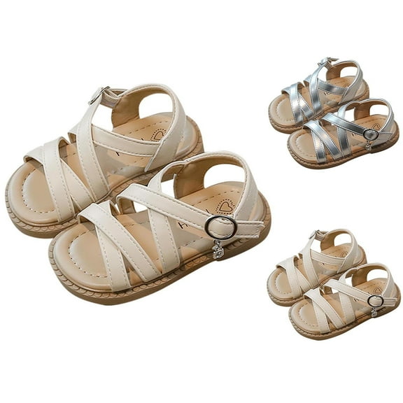 HAOTAGS Girl's Sandals, Walking Hiking Hook and Loop Adjustable Open Toe Soft Sole Leisure Shoes for Beach White 3 T