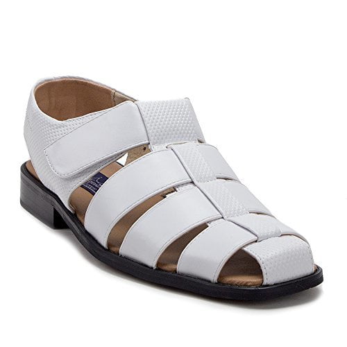 Men's 44327 Leather Lined Caged Closed Toe Slip On Dress Sandals, White