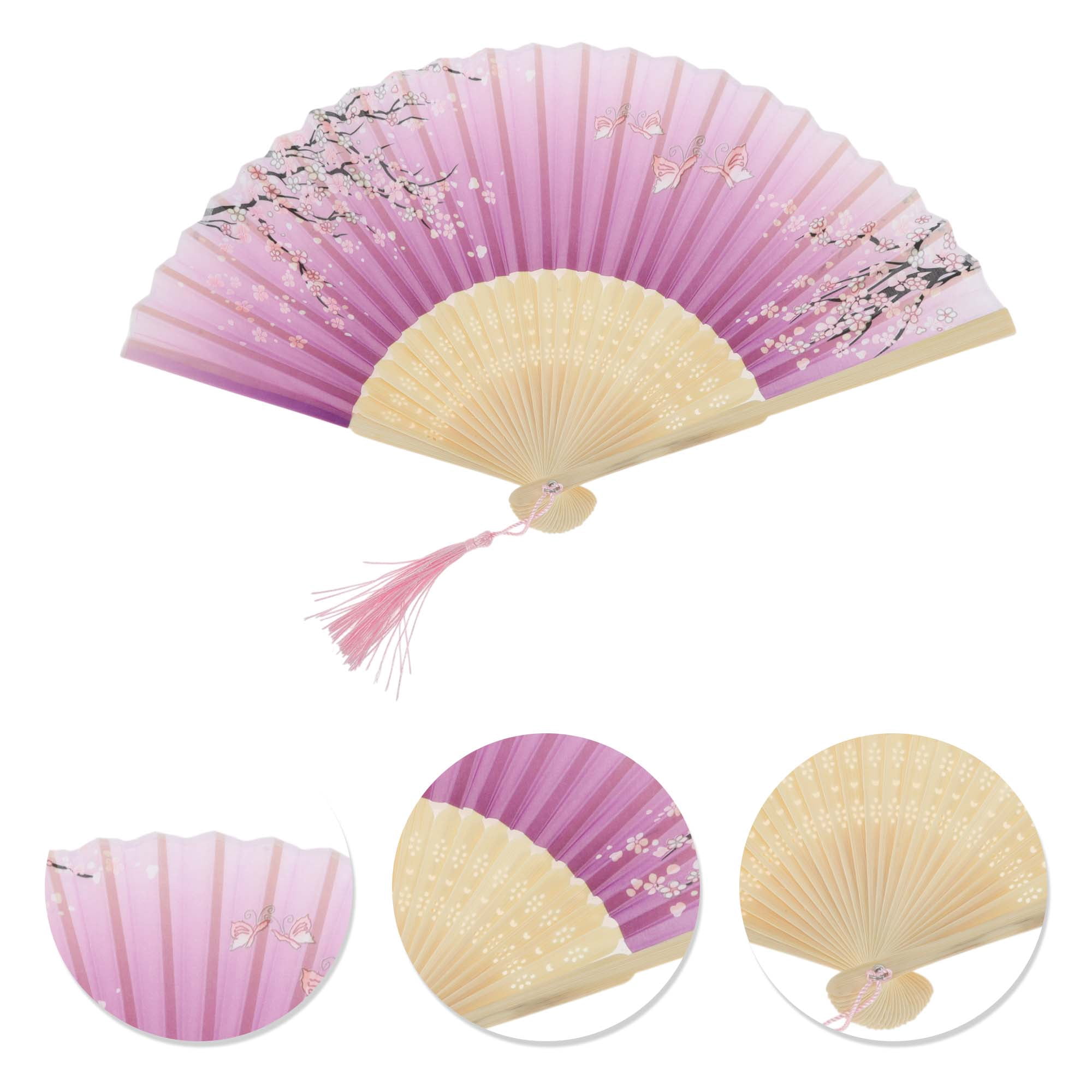 Unique Bargains Ancient Style Folding Fan 1Pc Deep Purple [Dreamy Cloud Blossom Pattern]