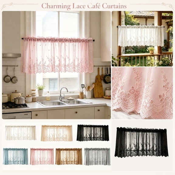 THOPBPRK Kitchen Cafe Curtains Rod Pocket Sheer Curtains Fresh Small Window Short Drapes Delicate Light Filtering Voile Valances for Bathroom Home Basement Window , 1Pack Beige
