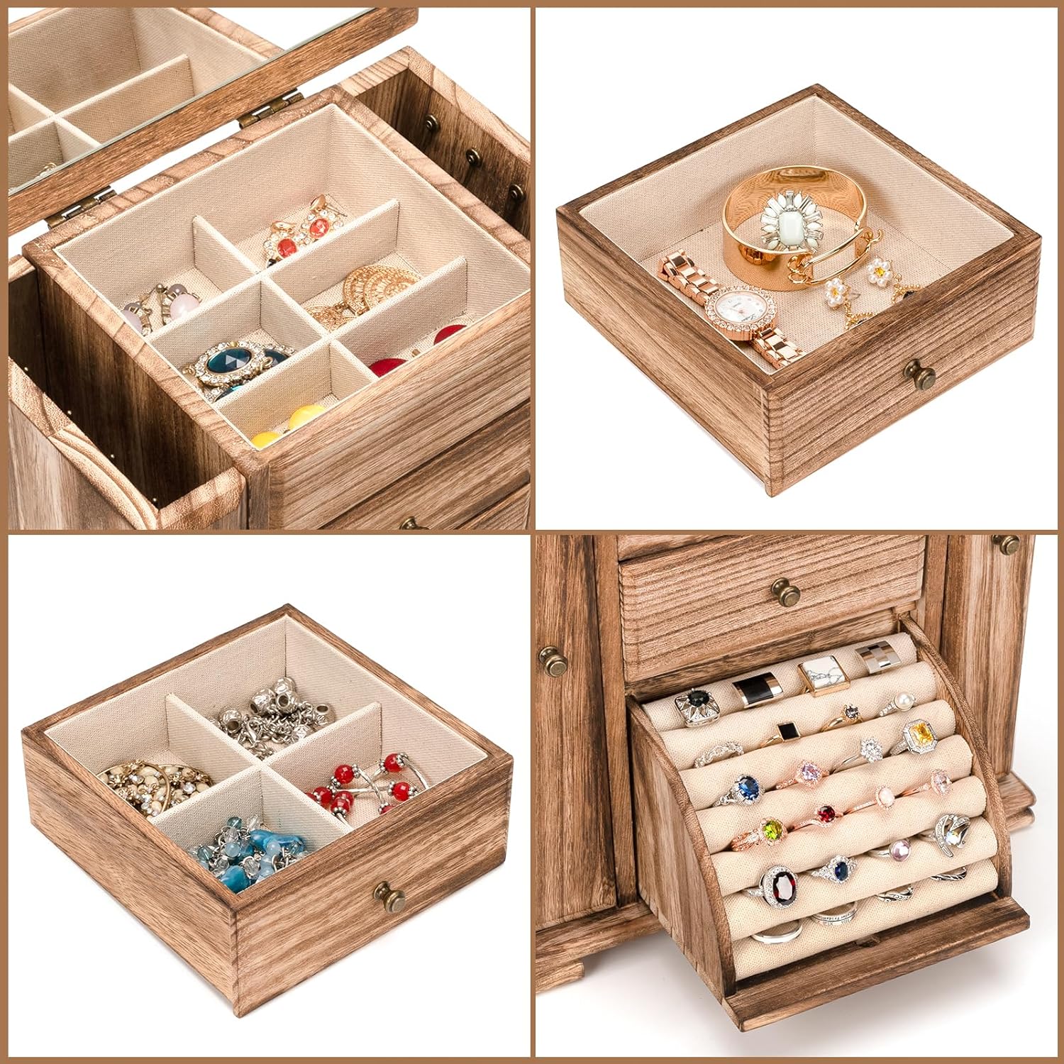Sfugno 4-Tier Wooden Jewelry Box Organizer with Mirror photo 8