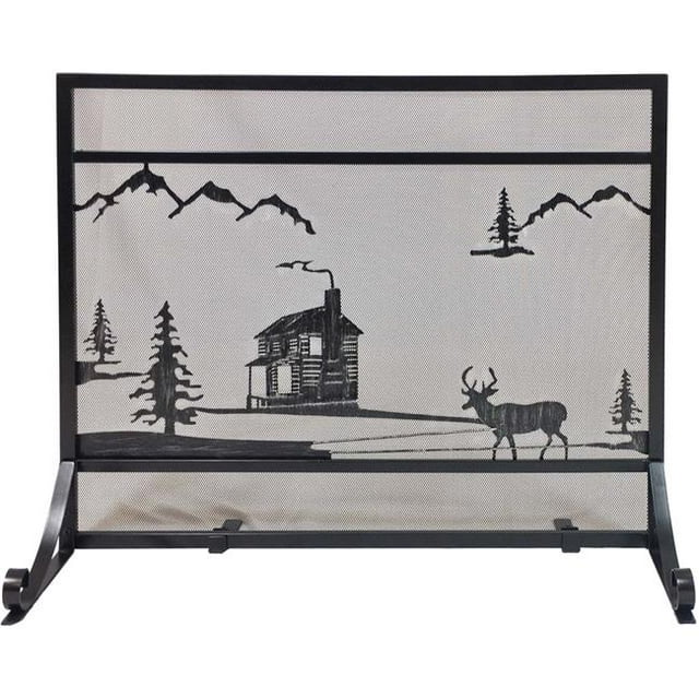 Dagan S175 Cabin Design Wrought Iron Panel Screen, Black