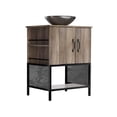 thumbnail image 2 of VNN Small Bathroom Vanity with Sink - 24 Inch Vanity with Sink, Freestanding Cabinet with Open Shelf, Modern Iron Wood Bathroom Cabinet with Countertop Tempered Glass Vessel, Grey, 2 of 9