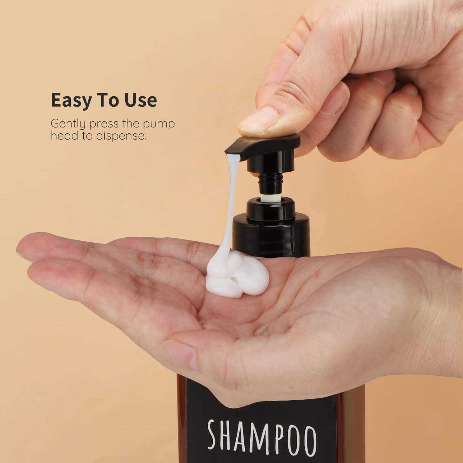 16.9oz Shampoo Bottles, Segbeauty 3pcs 500ml Pump Press Shower Containers with Labels, Empty Refillable Shampoo Body Soap Conditioner Shower Gel Plastic Bathroom Press Lotion Dispenser Amber