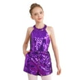 thumbnail image 3 of Zaldita Kids Girls Sequins Dance Jumpsuit Sleeveless Halter Neck Pageant Romper Purple 12, 3 of 7